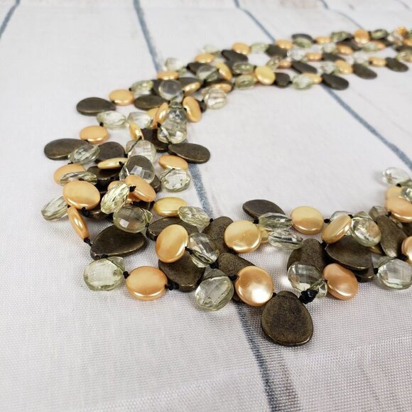 2/$25 Extra Long Necklace Brass Peach Yellow Clear Beads - Picture 6 of 8